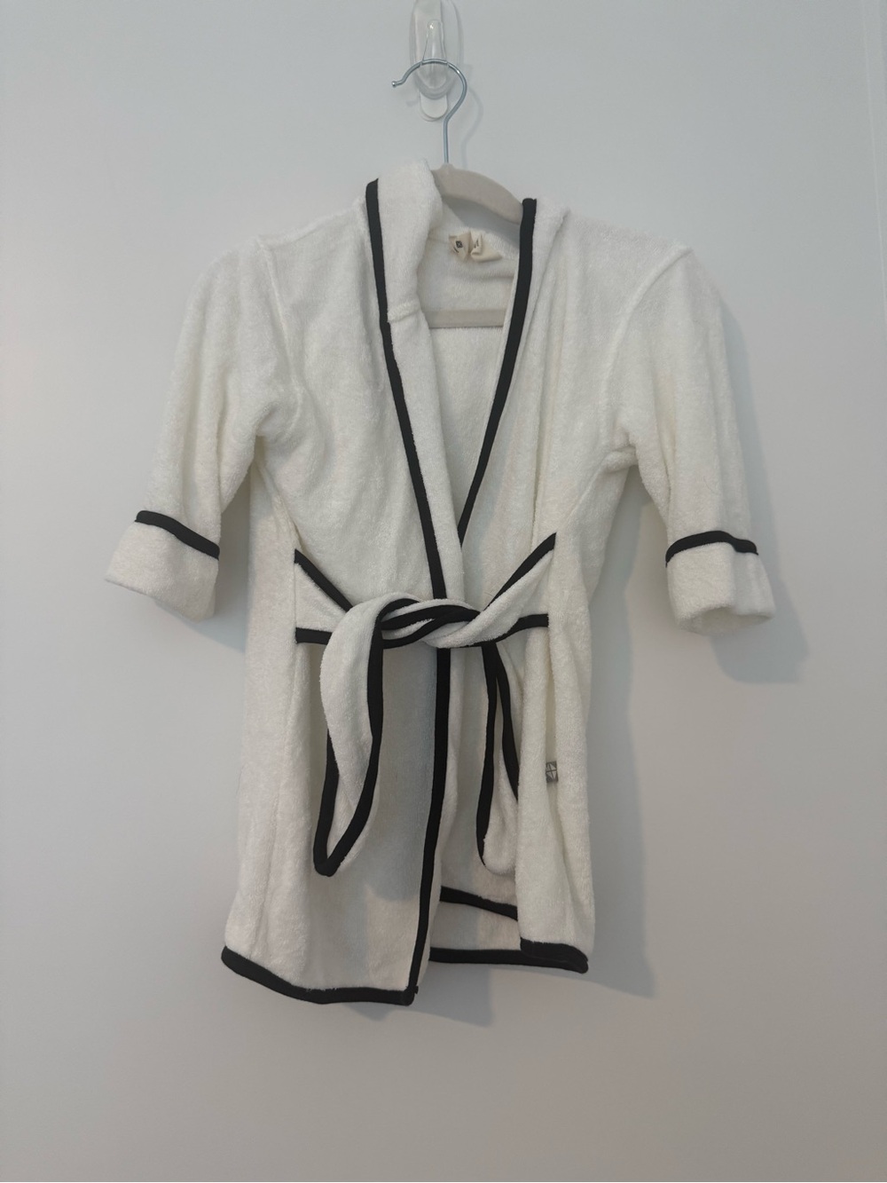Kids White Terry Robe with Black Trim - Soft Bath Wrap